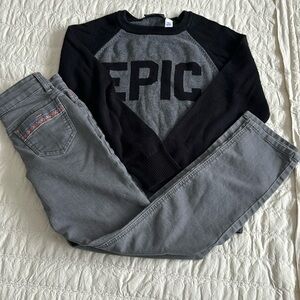 8 parasuco, gray jeans with embroidery detail, child’s place black, gray sweater